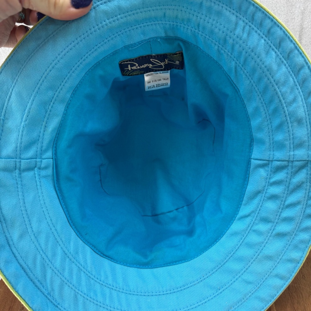 Panama Jack Women's Teal Cotton Bucket Sun Hat 3" Brim Sizing Tie Travel - Picture 7 of 8
